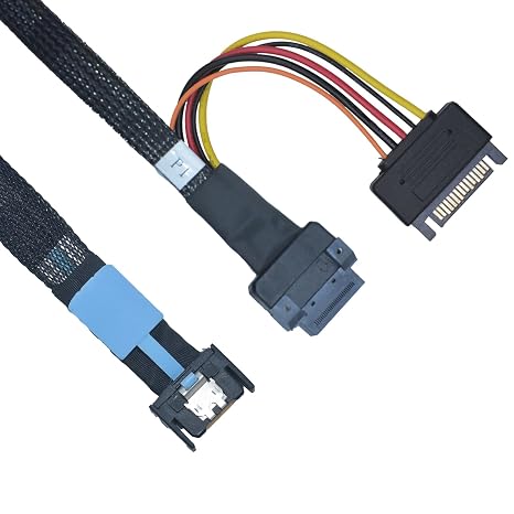 PCIe 5.0 MCIO x4 to EDSFF 1C E1/E3 SSD Cable, 1.6ft(50 cm) | E1.S E1.L E3.S E3.L SSD, 15Pin Sata power