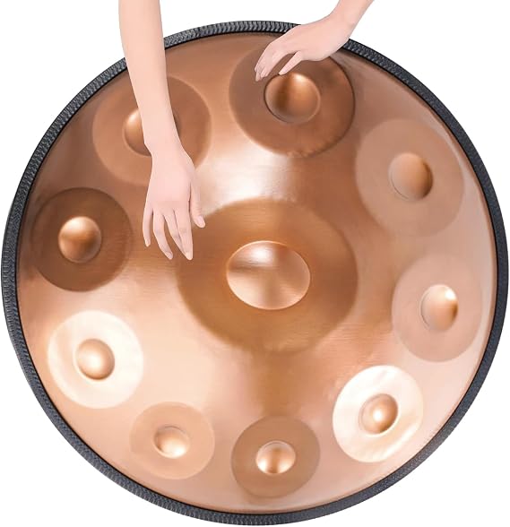 9/10/12 Notes Percussion Instrument Handpan Drum 22inch Professional Hand Pan Drum With Soft Handpan Bag, 2 Handpan Mallets, Handpan Stand And Dust-Free Cloth(Gold,10 Notes (440Hz))