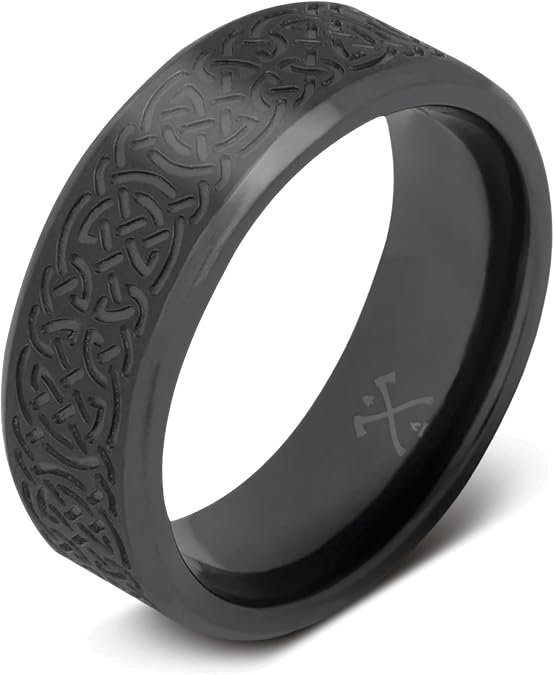 Manly Bands: Mens Celtic Wedding Bands and Rings - Unique Celtic Pattern Wedding Band, Stylish Ring for Men, Free Silicone Ring Included