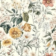 Livebor Vintage Floral Peel and Stick Wallpaper Floral Contact Paper 16.9"x118.1" Boho Neutral Wallpaper Peel and Stick Self Adhesive Wall Paper for Cabinets Bathroom Covering Wall Decorative Vinyl