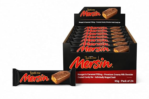 Mersin Look Me Chocolate Bar Nougat & Caramel Filling Premium Creamy Milk Chocolate Coated Candy Bar Individually Wrapped Snack Perfect for Kids & Adults 45g - pack of 24