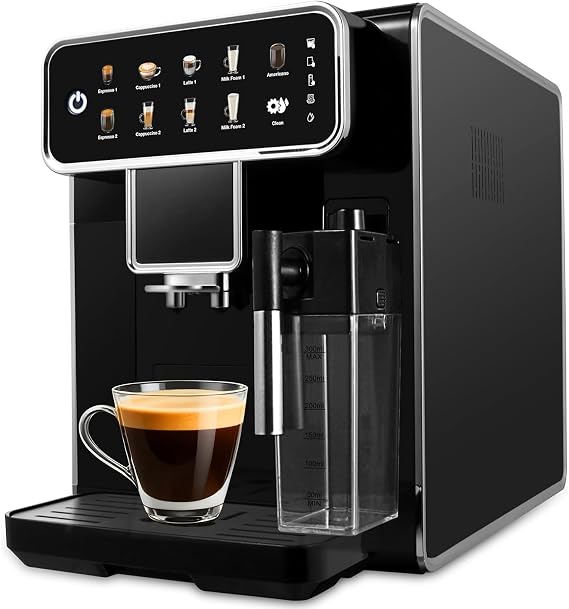 Fully Automatic Espresso Machine with Built-in Grinder, One-Touch for Cappuccino, Latte & Americano, Self-Cleaning Function, for Home, Office & Small Cafe