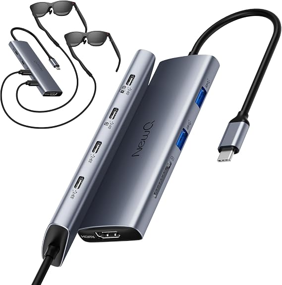 USB C to USBC Splitter Dual/Triple Monitor, for AR/XR Glasses, with 4K@60Hz HDMI, 610Gbps Ports, 100W PD, SD 4.0Reader, Not Compatible with Rokid Station/2, XREAL Beam/Pro, VITURE Neckband
