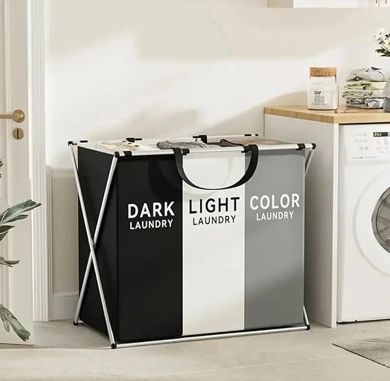 Busstier 3 Compartment Foldable Laundry Basket Pinterest Style Multi-Purpose Durable Dirty Laundry Basket