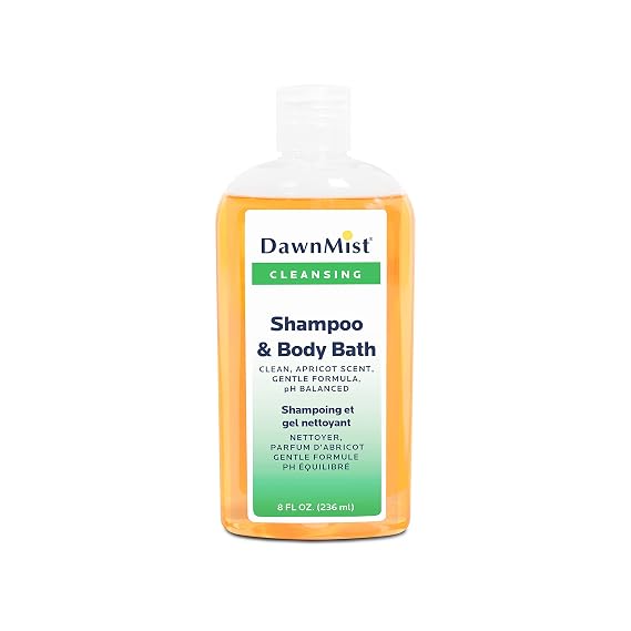 DawnMist Dukal Shampoo and Body Bath, 8 oz (1 Count) 2-in-1 Gentle Cleanser for Hair and Skin, pH Balanced, Lightly Scented, Rinse-Free Option for Personal Care and Medical Use