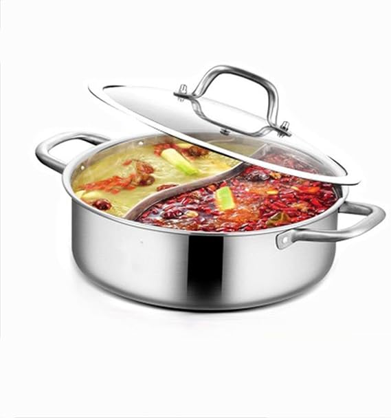Shabu Hot Pot Stainless Steel,Shabu Shabu Pot with Divider and Lid,for Induction Cooktop Gas Stove Dual Sided Soup Cookware,for Induction Cooktop, Gas Stove & Hot Burner,28CM
