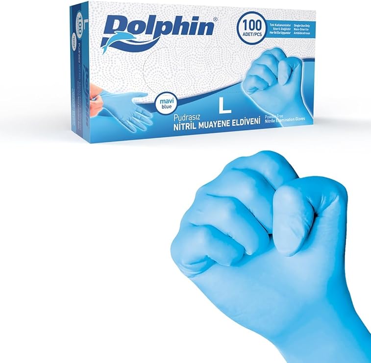 Kullan At Market Dolphin Mavi Nitril Eldiven Pudrasız (L) 100'lü Paket