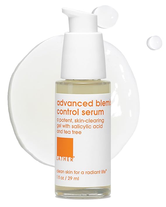 LATHER - Advanced Blemish Control Serum for Face, 1 fl oz - Face Serum - Sensitive Skin - Acne & Spot Clearing Gel - Salicylic Acid, Tea Tree Oil, Aloe Vera - Vegan & Cruelty Free - Beauty & Skin Care