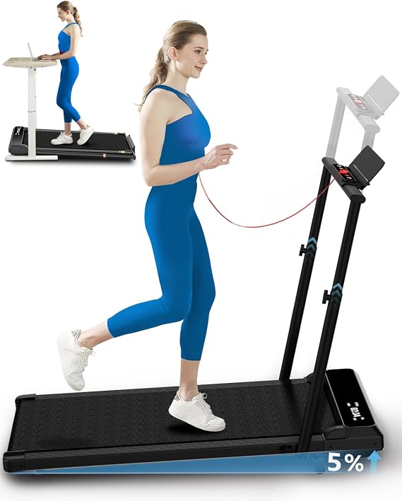 Ueadcm Walking Pad with Adjustable Handle Bar, Walking Pad Under Desk Treadmill with Remote Control and LED Display, 3 in 1 Foldable Treadmill for Home and Office, 2.5 HP Walking Pad with Incline