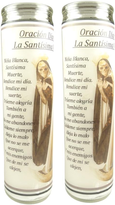 Santa Muerte Santisima Muerte Holy Death 2 Daily Prayer Candles with Pocket Card 2 Veladoras De La Santa Muerte Incluye Postal de Bolsillo