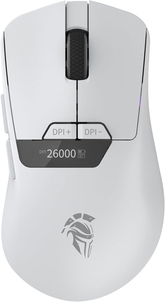 Throne Raito RefleX 26000 Dpi Pixart PAW 3395 OLED Ekran & Makro Yazılım 59gr RGB Kablosuz Gaming Mouse - Beyaz (Tri Mod 2.4 GHz Kablosuz + BT5.1 + Type-C)