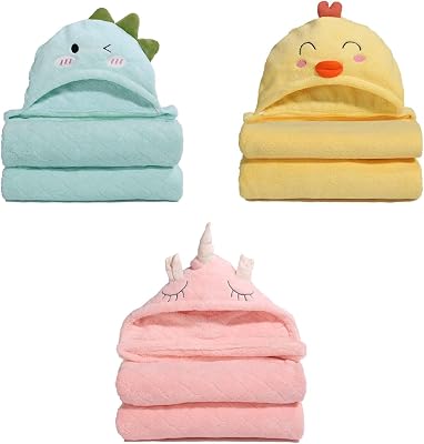Toddler Hooded Bath Towels,Baby Hooded Bath Towels,Baby Animal Hooded Towels for Boy Girl 0-5 Years,2-Pack Baby Beach Towel Thick & Large 50 x 32'