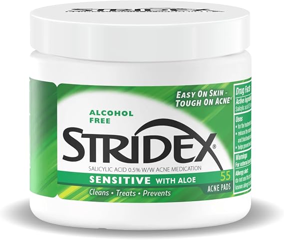 Stridex Daily Care Acne Pads with Aloe Sensitive Skin - 55 ct | Acne treatment for sensitive skin, mild acne. Face cleansing pads with 0.5% salicylic acid and aloe to gently treat acne