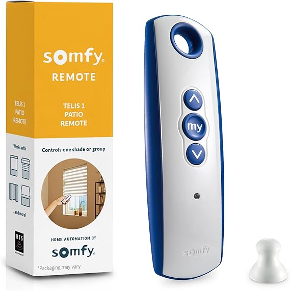 Somfy Telis 1 RTS Patio Remote - Single Channel - Handheld Addition or Replacement - Great for Outdoor Blinds & Shades - Customizable My Function - Stylish Blue and Gray Finish #1810643