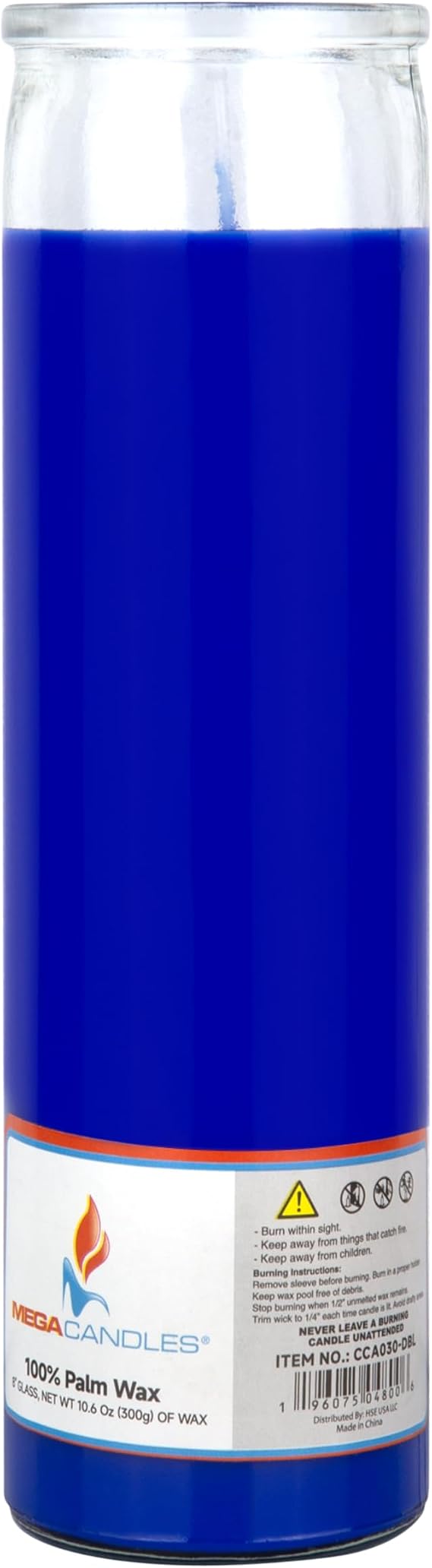 Mega Candles 1 pc Unscented Blue Glass Container Devotional Prayer Candles, Shortening Wax Candle 2 Inch x 8 Inch, Sanctuary, Vigils, Prayers, Spiritual, Blessings, Religious, Altar, Remembrance
