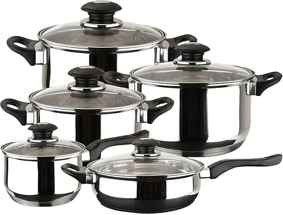 MAGEFESA Family 10-Piece Cookware Set, Crafted from Stainless Steel, Easy to Clean and Dishwasher Safe, Soft-Touch Bakelite Handles for a Comfortable Grip
