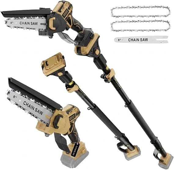 2-in-1 Cordless Pole Saw & Chainsaw Compatible with DeWalt 20V MAX Battery (Battery Not Included), 14FT Extendable Pole, 4000RPM No-Load Speed, 7.8 m/s Chain Speed for Tree Trimming & Pruning
