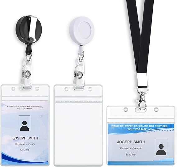 3 Pack Id Card Name Badge Holders Retractable Clip with Pull Cord