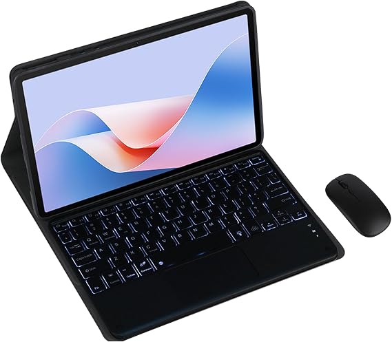 Magnetic Detachable Wireless Keyboard & Mouse Combo with Leather Cover for Honor Pad 9 12.1-inch Tablet Full Wrapped Protection Keyboard Case (Black,Backlight Touch Pad and Mouse)
