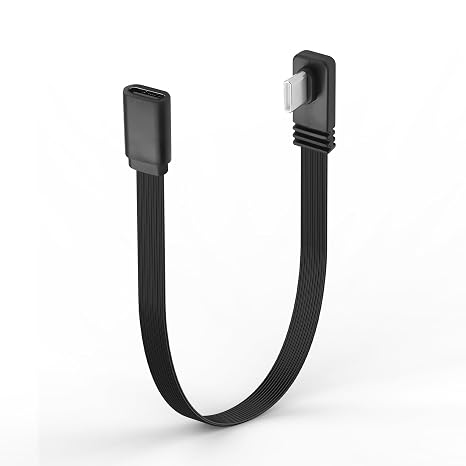 0.68ft Short USB C Cable PD100W Right Angle Type-C Fast Charging Cord Flat Type USB C Male to Female Cable 90Degree Type-C Extension Short Cord for Phone15/16,Laptop,Tablet,and More
