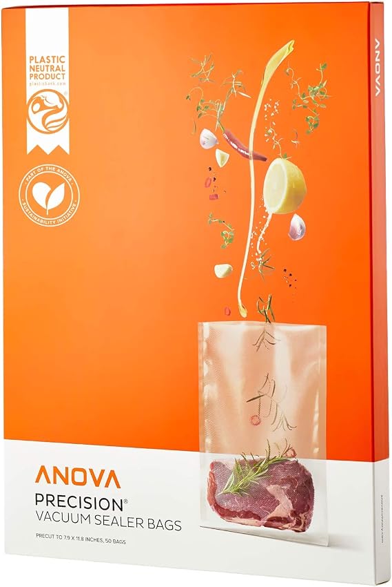 Anova Culinary Precision Organic Vacuum Sealer Bags (ANBB01) Pack of 50 Pre-Cut Vacuum Bags, Clear
