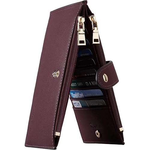 Travelambo Leather Wallets for Women Slim RFID Blocking Bifold Credit Card Holder Wallet
