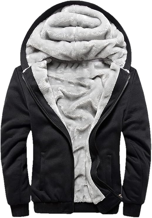 JiangWu Hoodies for Men Winter Heavyweight Fleece Sherpa Lined Zipper Sweatshirt Jackets