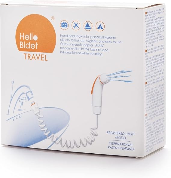 Portable Bidet HELLO BIDET TRAVEL, Handheld Bidet Sprayer for Intimate Hygiene at Home and on the Go, It Connects Directly to The Faucet, Travel Adapter Handheld Shower, Travel Bidet, Italian Product