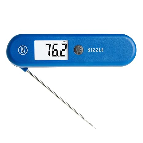 ThermoWorks Sizzle Digital Meat Thermometer Instant Read in 2 Seconds, Waterproof, Folding Probe with Magnetic Back, Auto-Rotating Backlit Display, for Cooking Food, Grill & BBQ - Nautical Blue