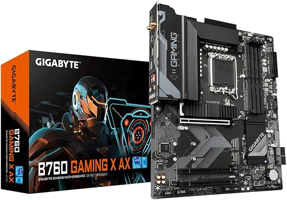 GIGABYTE B760 Gaming X AX Intel LGA 1700 ATX Motherboard, 4X DDR5~128GB, 3X PCI-E x16, 3X M.2, 4X SATA, 2X USB 3.2, 1x USB-C, 5X USB 2.0