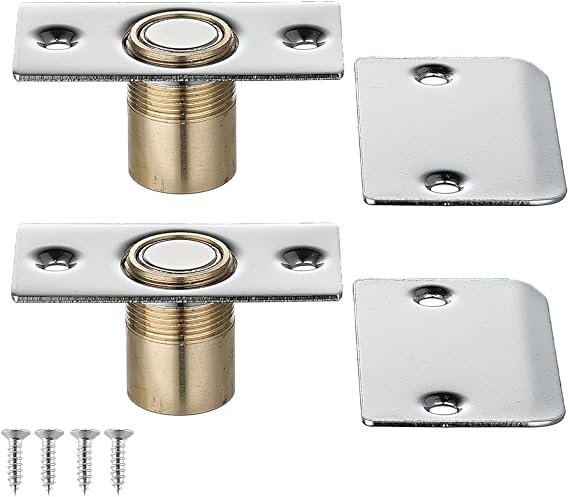 JQK Closet Magnetic Door Ball Catch Hardware, 430 Stainless Steel Catch Adjustable with Strike Plate, Polished Steel Finish 2 Pack, HBC120-BN-P2