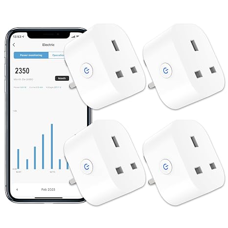 ANTELA Smart Plug with Energy Monitoring, 2,4GHz WiFi Plug with Timer Function, Alexa Voice Control, Smart Life APP Wireless Remote Control, Compatible with Alexa and Google Home, 13A, 4PCS