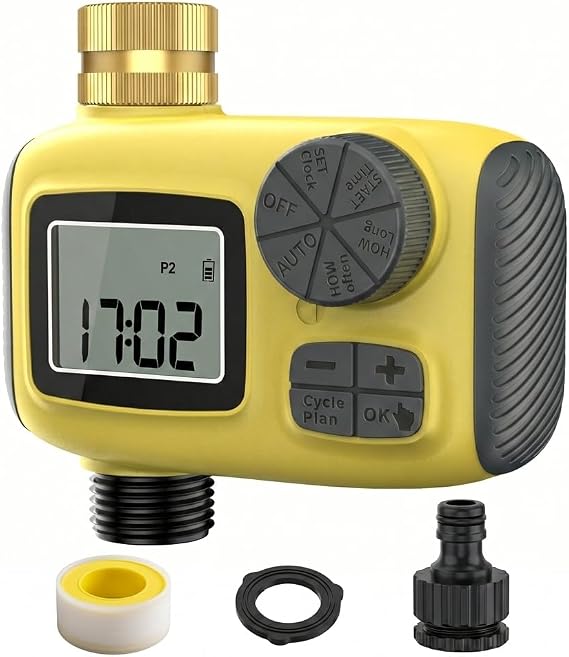Digital Water Timer for Garden Hose, Programmable Automatic Watering Controller with Large LCD Display, Rain Delay & Manual Mode, IP55 Waterproof Irrigation Timer for Lawn and Yard
