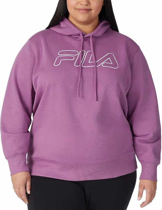 Fila Womens Midweight Fleece Pullover Logo Hoodie (Mulberry, Medium)