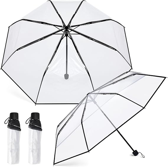 Fabbay 2 Pcs Clear Umbrella Transparent Portable Umbrella Compact Foldable Umbrellas Manual Open Close Folding Umbrellas for Wedding Travel, Dating