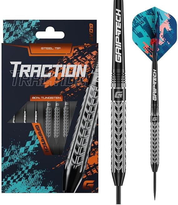 GOAT - Traction 80% Steel Darts 24G Includes 3 Barrels, 3 Flights & 3 Shafts