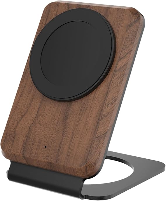 ARK Uno2 - Solid Wood Phone Stand Magnetic Wireless Charging Station w/Adapter & USB to USBC 15W Wireless Charger. Home, Office, Kitchen,Best Mens Gifts!