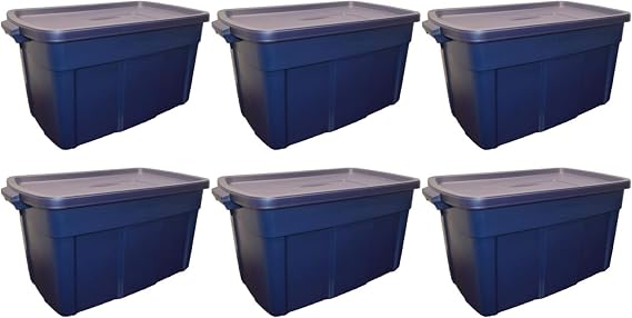 Rubbermaid Roughneck Storage Totes 31 Gal, Large Durable Stackable Storage Containers, Great for Clothing, Seasonal Decor, Sports Equipment, and More, 6-Pack
