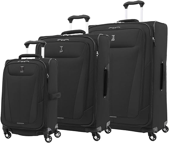Travelpro Maxlite 5 Softside Spinner Set, Black, 3-Piece (21/25/29) | Carry on, Medium and Large Checked Expandable Luggage With 4 Wheels, Lightweight & Versatile Travel Design, Men & Women