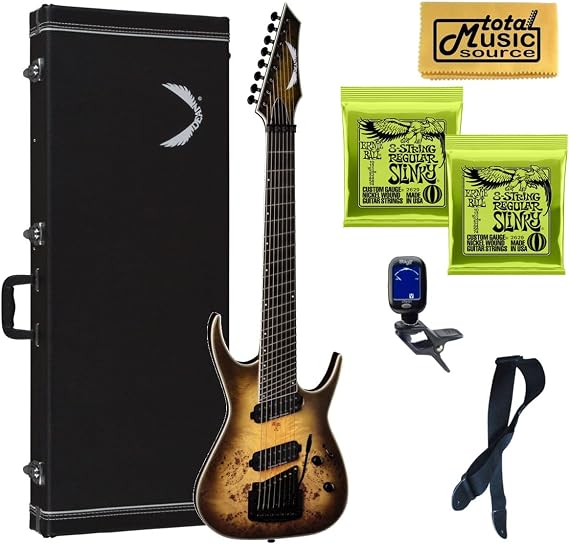 Dean 8 String Exile Select Multiscale Kahler Guitar, Ebony, Satin Black Burst, Bundle