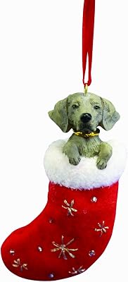 Weimaraner Christmas Stocking Ornament with Santas Little Pals Hand Painted and Stitched Detail