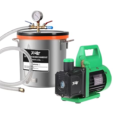 PB Motor Tech 3 Gallon Vacuum Chamber Kit with 4.5CFM Vacuum Pump and Tempered Glass Lid, Perfect for Wood Stabilization and Resin Casting, No Oil Included