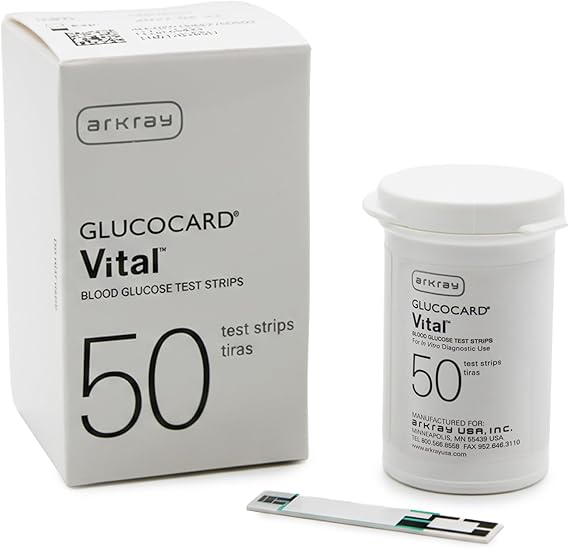 ARKRAY GLUCOCARD Vital Blood Glucose Test Strips No Coding Required, Fast 7-Second Results, 0.5 Microliter Sample Size Compatible with GLUCOCARD Vital Blood Glucose Meter, 50 Count