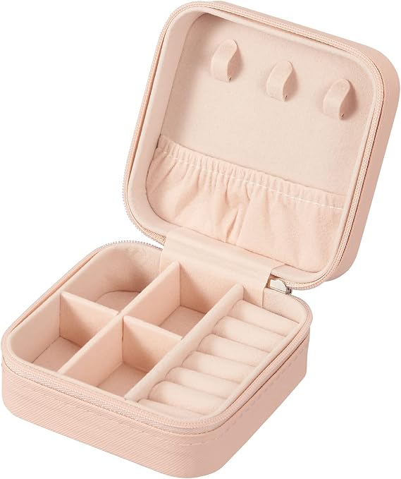 LETURE PU Leather Small Jewelry Box, Travel Portable Jewelry Case for Ring, Pendant, Earring, Necklace, Bracelet Organizer Storage Holder Boxes (Pink)