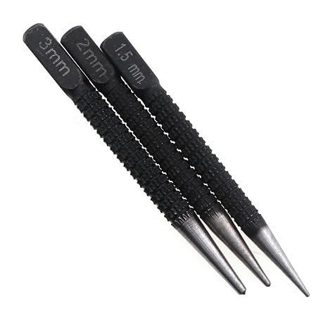 3PCS Black High Carbon Steel Centre Combination Punch 1.5/2/3mm Mechanical Repair and Installation Hole Cutting and Positioning Tool Used for Application Marking Indentation