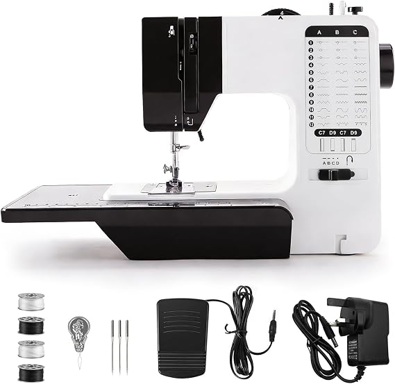 Sewing Machine, 38 Stitches Electric Double Needle Sewing Machine Household Compact Lightweight Automatic Embroidery Machine with Extension Table(UK 220V)