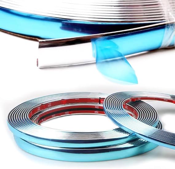 Width:3/4 inch (20mm) Self Adhesive Auto Trim Molding Strip Scratch-Proof Car/Truck/RV Exterior and Interior Molding Trim Universal Bumper Window Door Body Side Decorative Strip (8Ft, Chrome Silver)