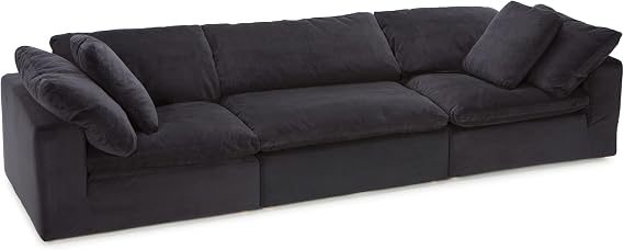 Seatcraft Heavenly Black L-Shaped Modular Sectional Sofa | Stain-Resistant & Water-Repellent Fabric, Down Feather Lining, High Resilience Foam, Sinuous S-Springs, Cushions, Ottoman