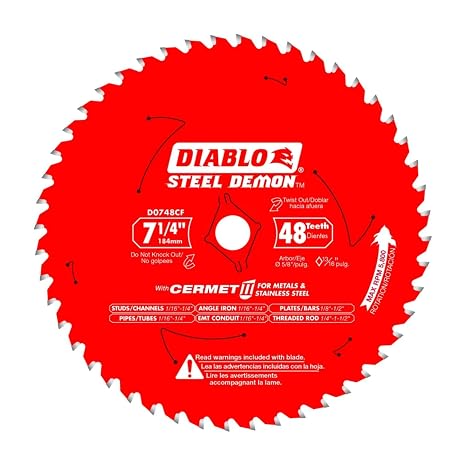 Diablo D0748CF Steel Demon 7 1/4-Inch 48T Metal and Stainless Steel Saw Blade Cermet II Carbide Up to 5x Longer Life