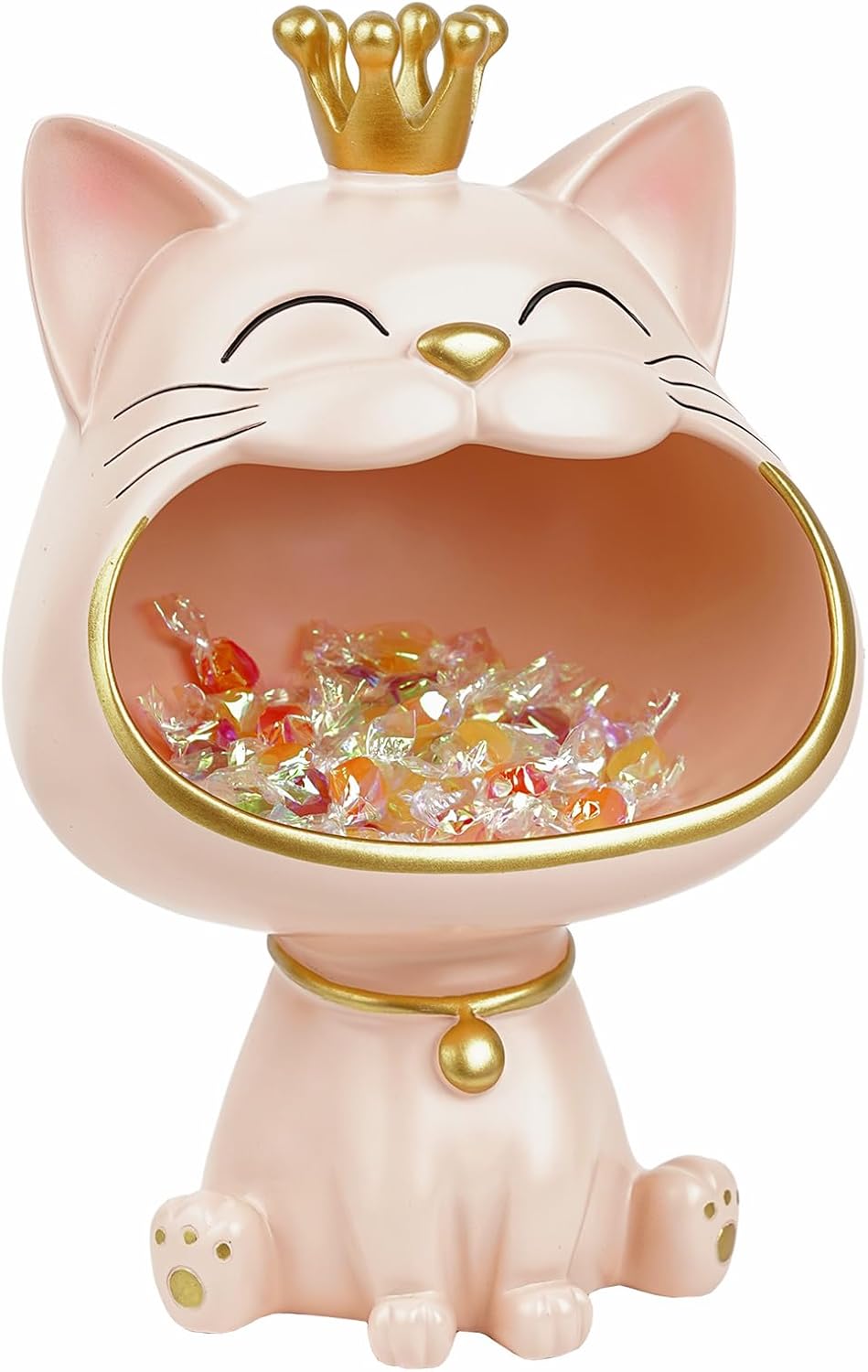 Laughing Cat Statue Figures Storage Box Cat Jewellery Key Storage Box Jewellery Tray Large Cat Sculpture Statue Suitable for Home Office Decoration (Light Pink L)